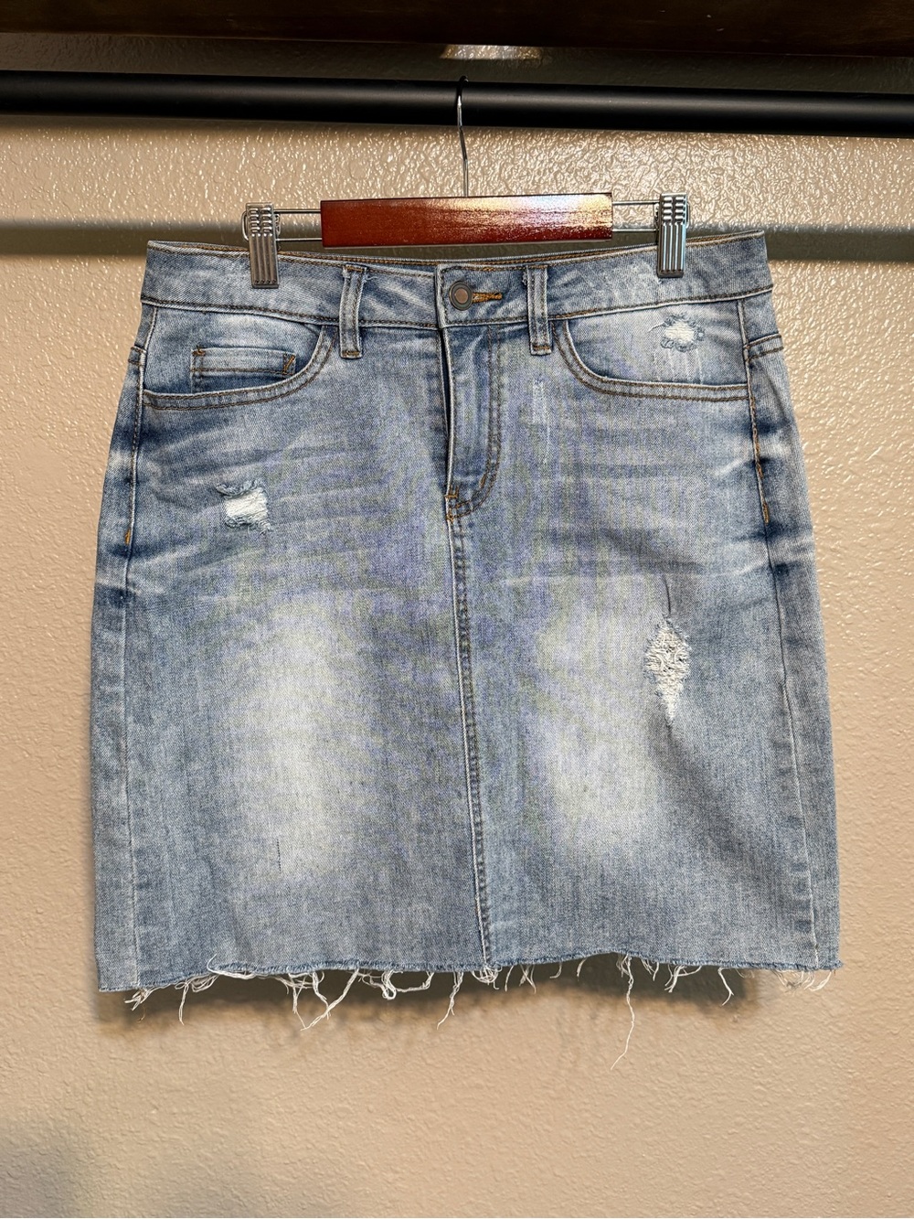 Miami Light Wash Distressed Denim Mini Skirt